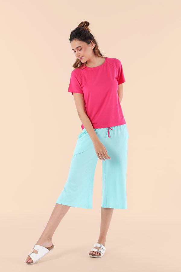 Insanely Soft Colourblock TENCEL™ Modal Culotte Set - Pop Pink + Icy Blue