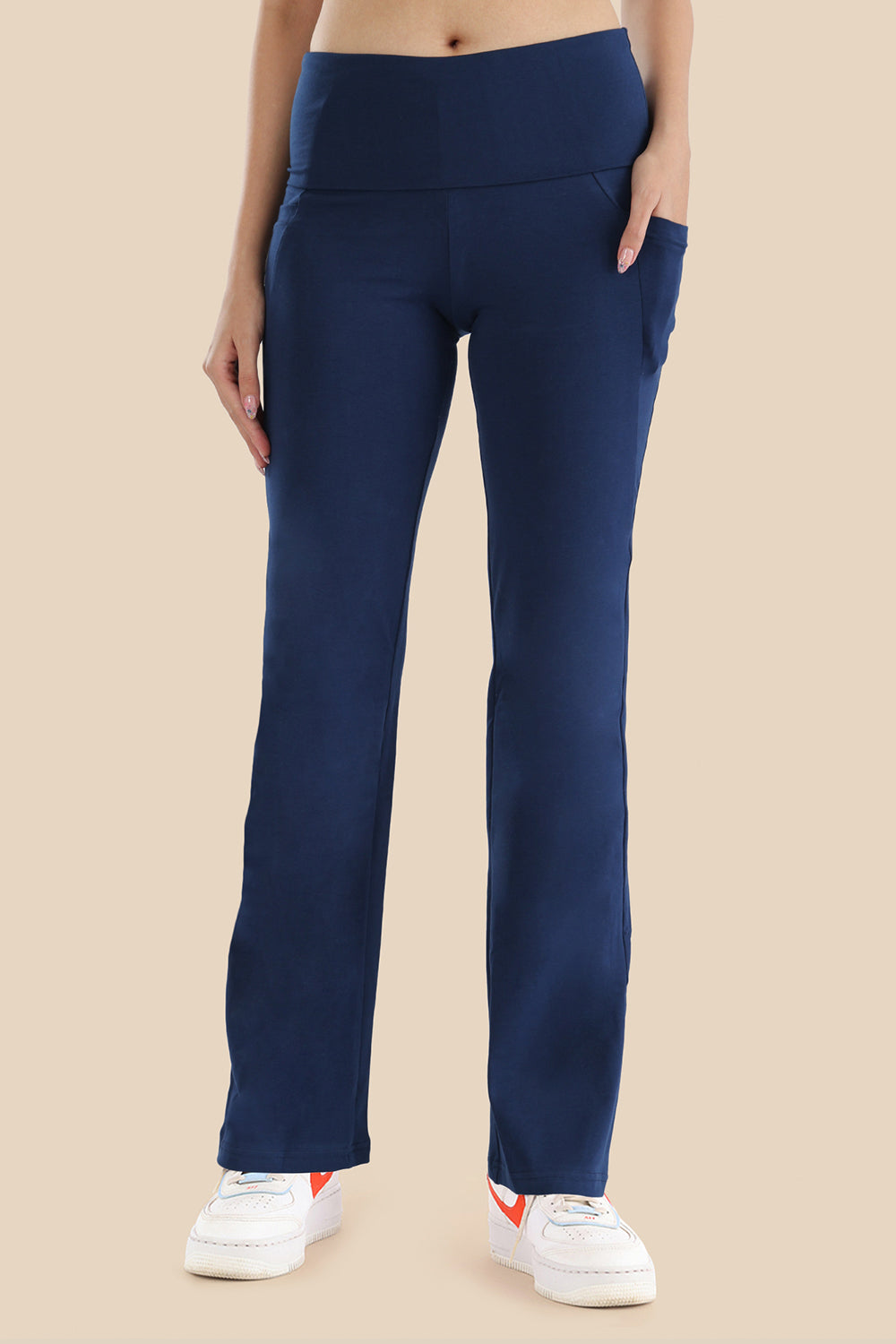 Trackpants Shop Women Navy BlueWhite Cotton Trackpants Online  Cliths
