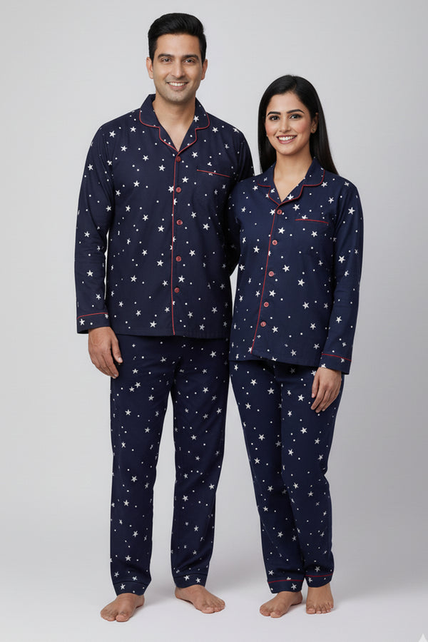 His & Her Navy Starry Nights Pyjama Set