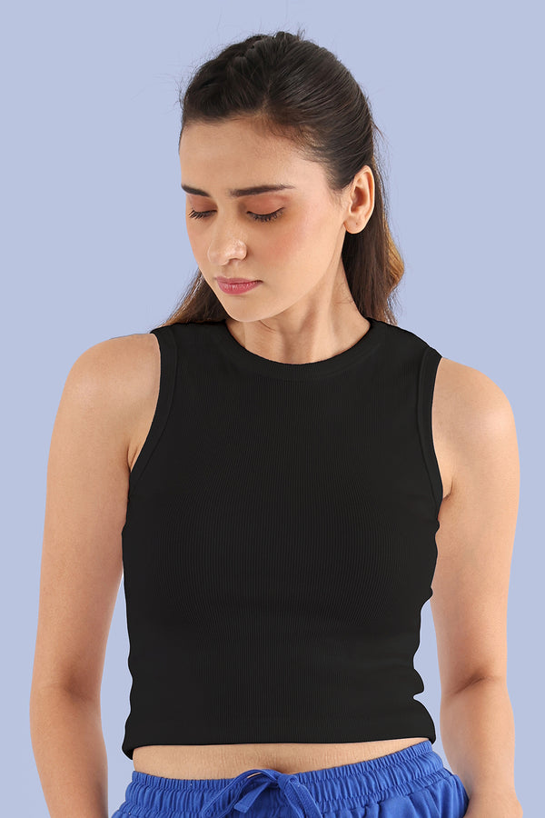 Ribbed Tank Top- Midnight Black