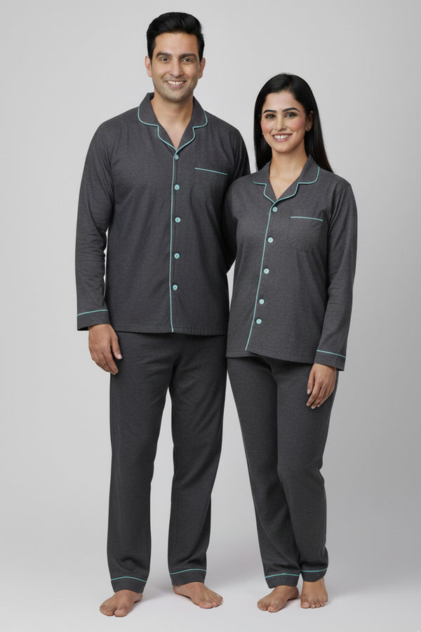 His & Hers Charcoal Grey Pyjama Set