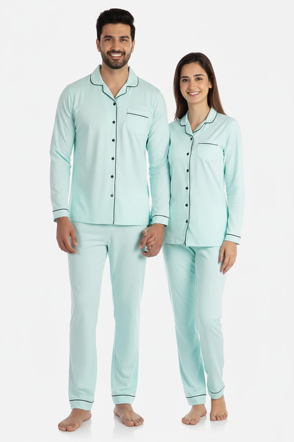 His & Hers Aqua Classic Pyjama Set