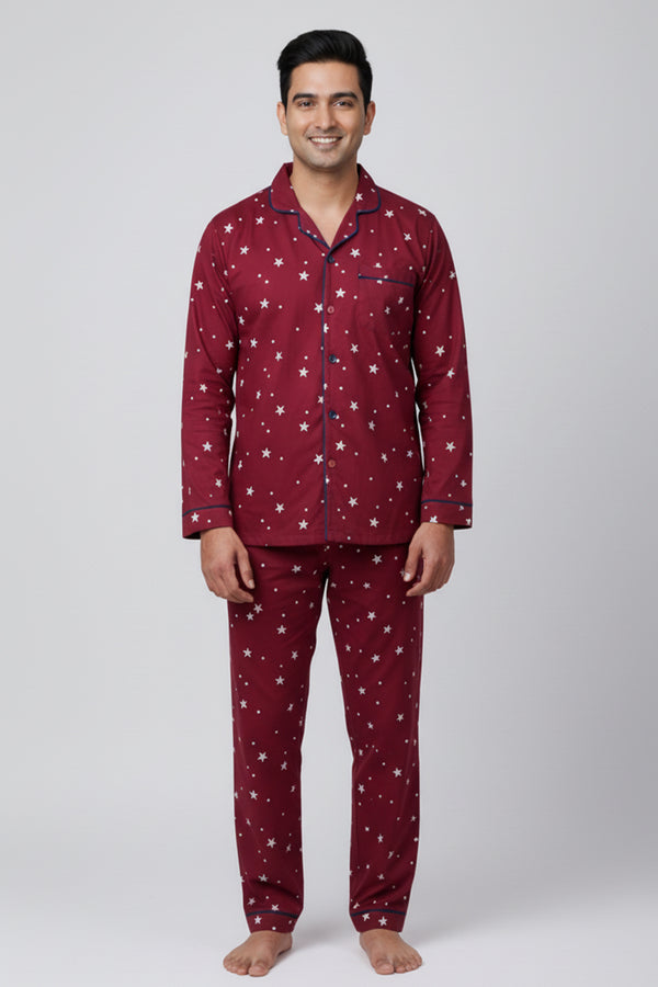 Maroon Starry Night Men's Pyjama Set