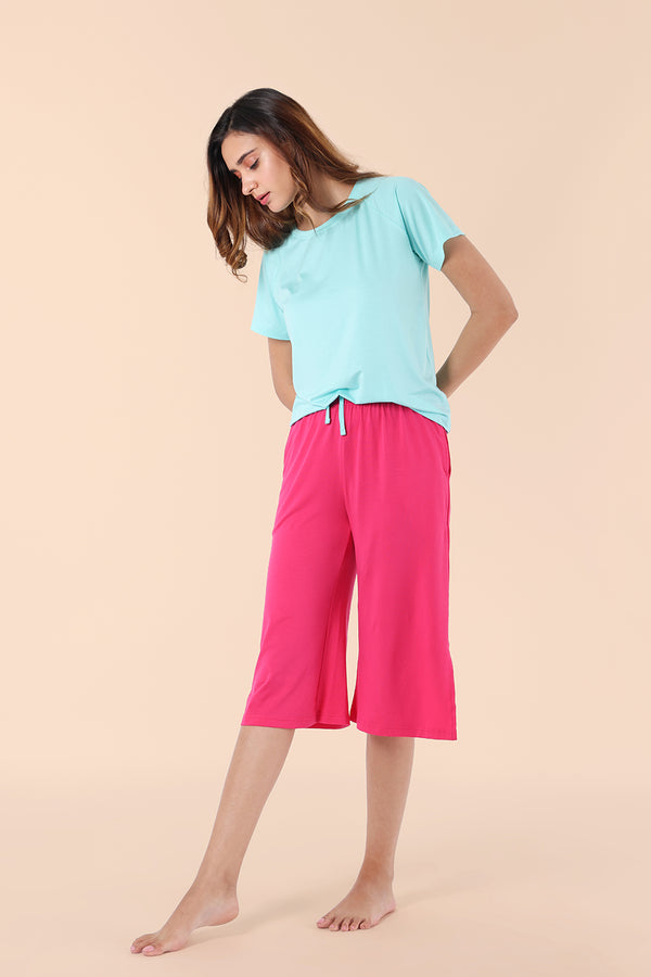 Insanely Soft Colourblock TENCEL™ Modal Culotte Set - Icy Blue + Pop Pink