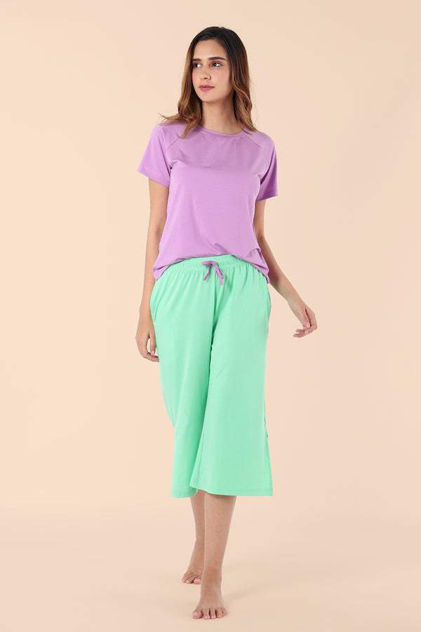 Insanely Soft Colourblock TENCEL™ Modal Culotte Set - Luscious Lilac + Glam Green